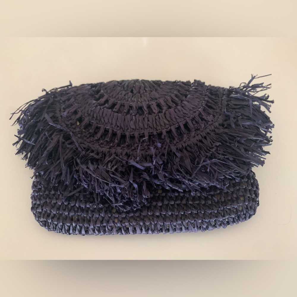 Marysol Navy Woven Clutch with Fringe